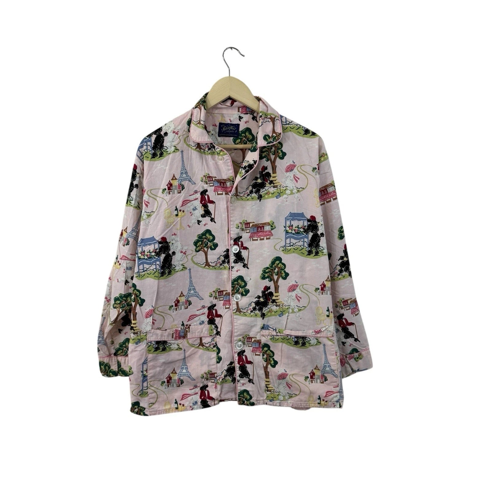 Nick & Nora Medium Pajama Set Poodles In Paris Cotton Top Pants Womens READ