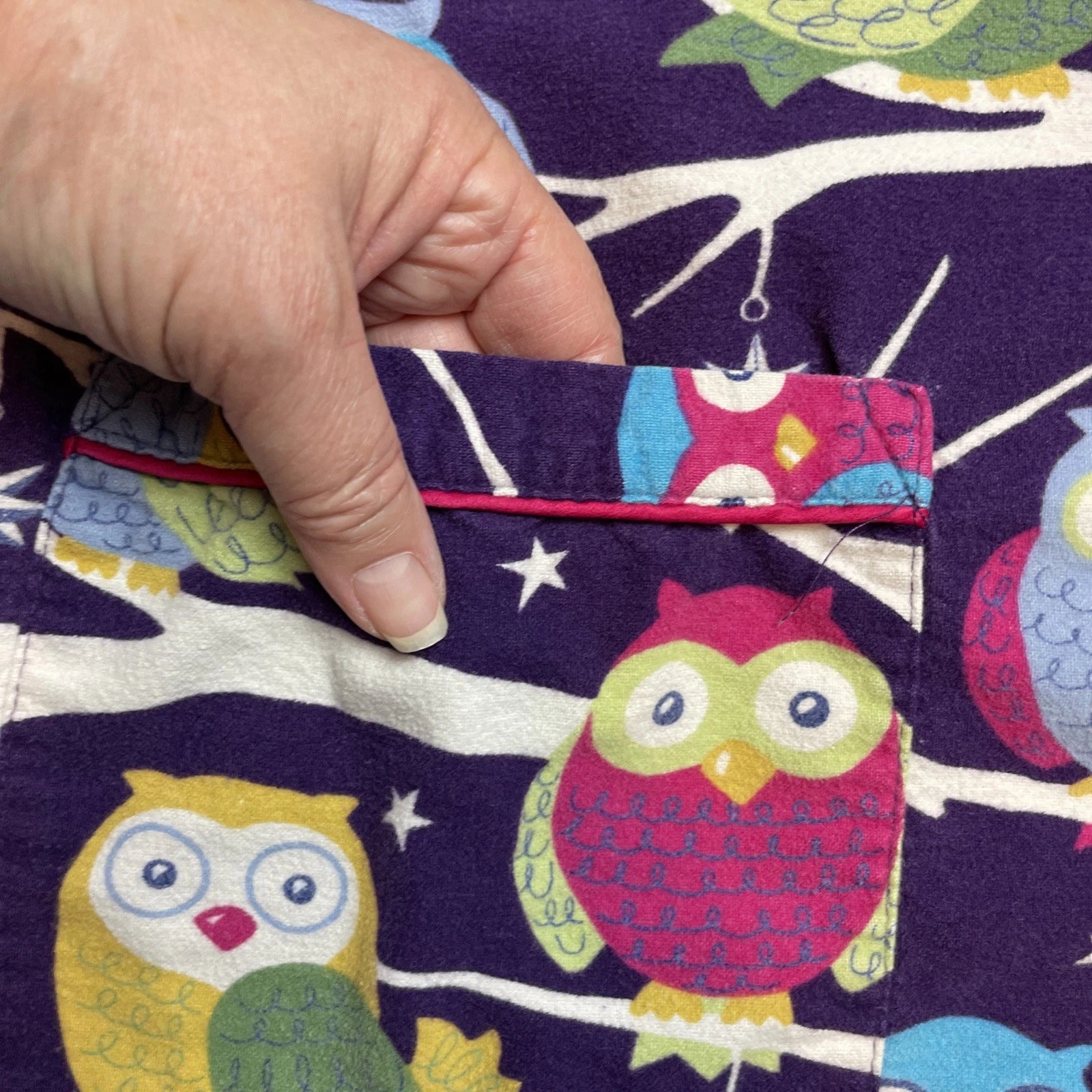 Nick & Nora Owl Pajama Set Womens XL Purple Flannel Top Bottoms Starry Night