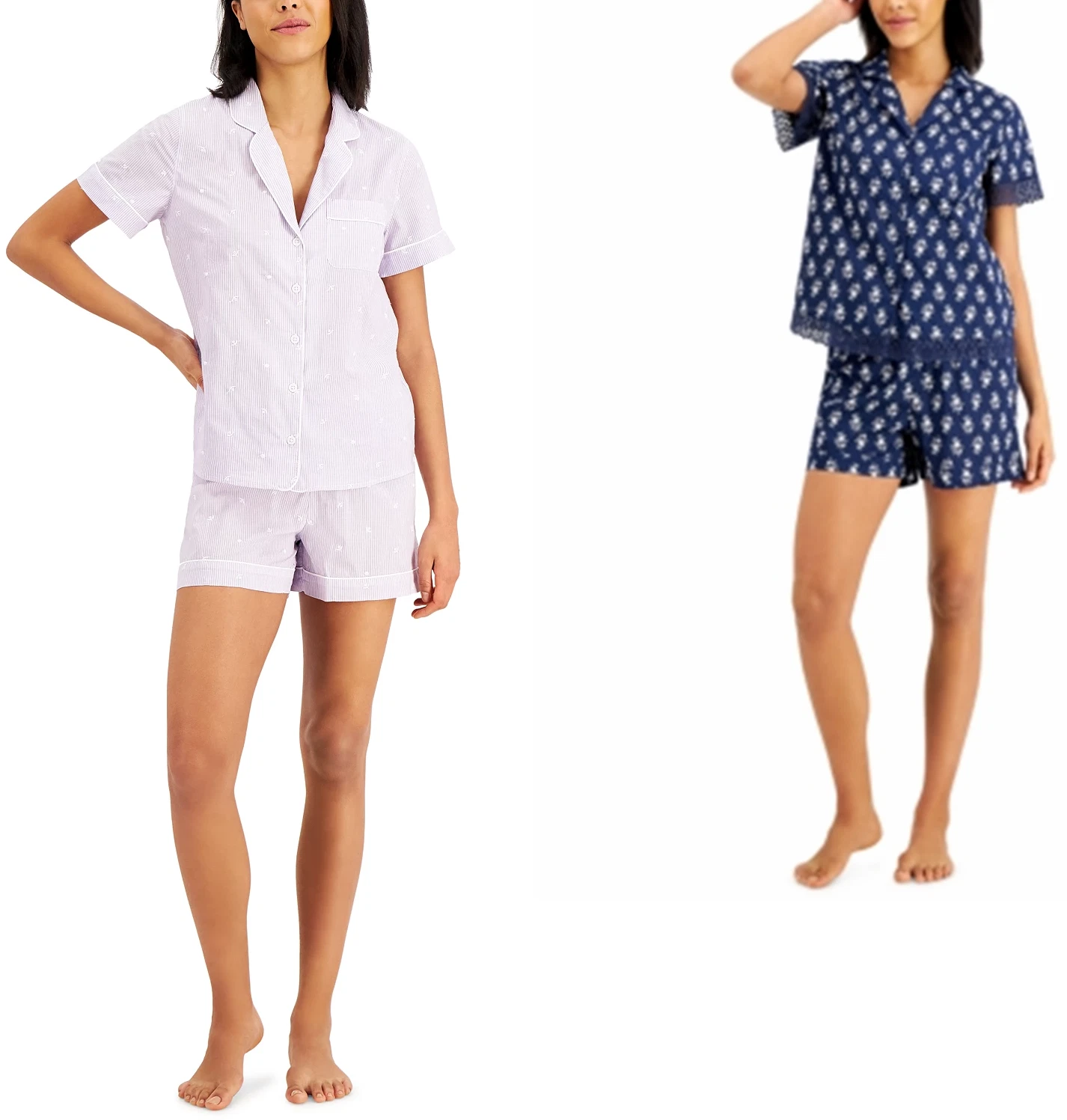 Charter Club Women's Notched Collar Cotton Pajama Shorts Set XS, S, M, XL,2XL