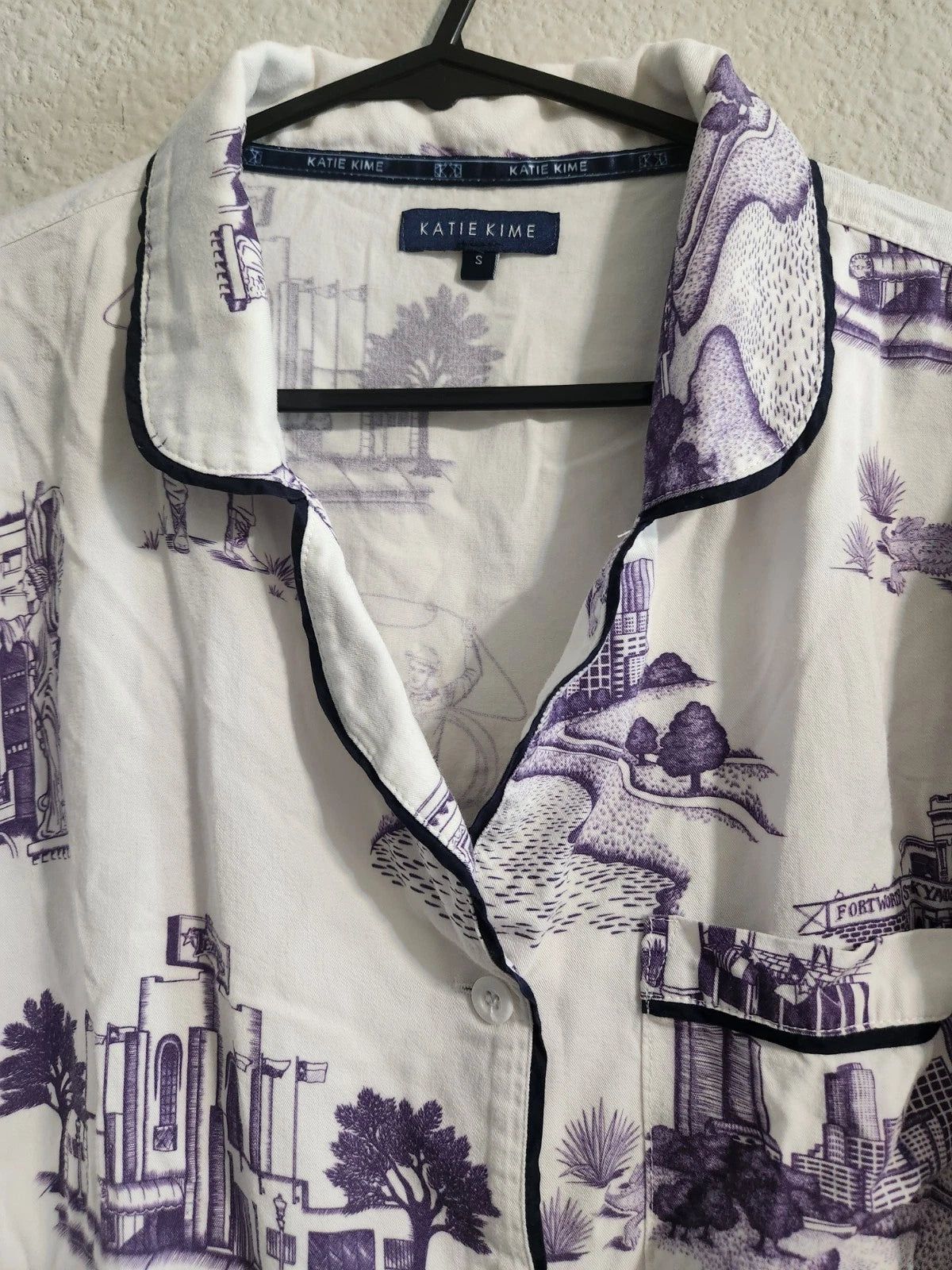 Katie Kime Fort Worth Toile Pajama Shorts set white/purple size small