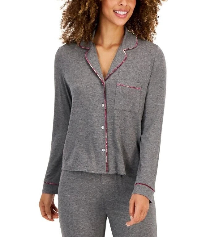 Jenni Women's 2-Piece Notch-Collar Pajama Set, Pewter Dark Gray, XS