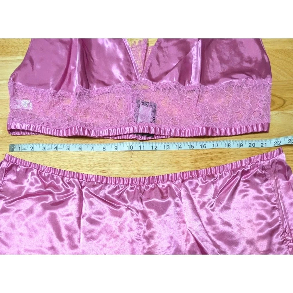 Frederick's of Hollywood Delphine Sexy 2 Piece Satin & Lace Pajamas Plus SZ 1X