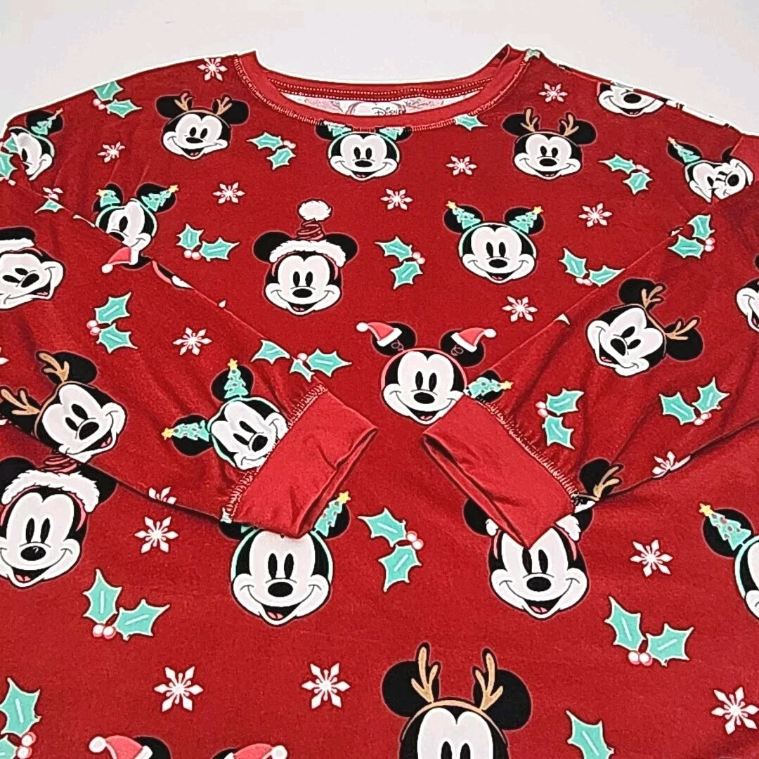 Disney Mickey Mouse Pajama Set Size XL Christmas Holiday Red Shirt Jogger Pant