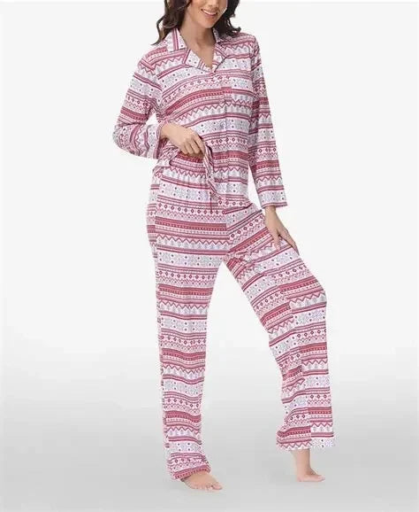 Beautyrest Women's Long Sleeve Notch-Collar Pajama Set, Multi, Size L 0103