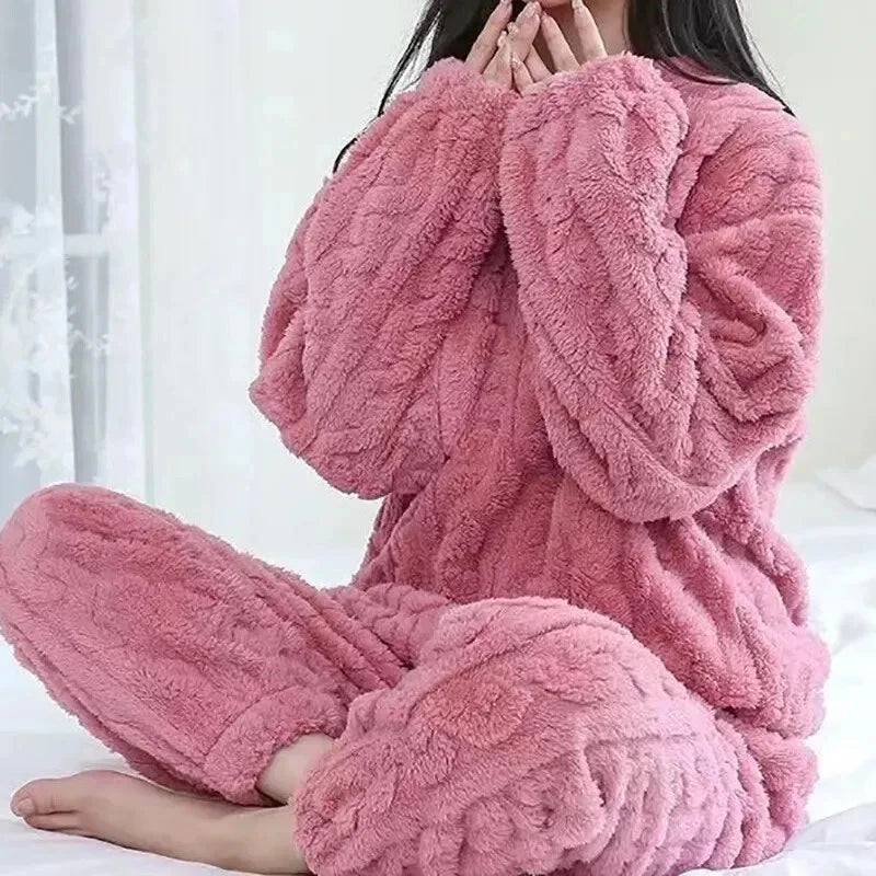 Womens Pyjamas Sets Warm Fleece Loungewear Pjs Winter Fluffy Soft Nightwear UK