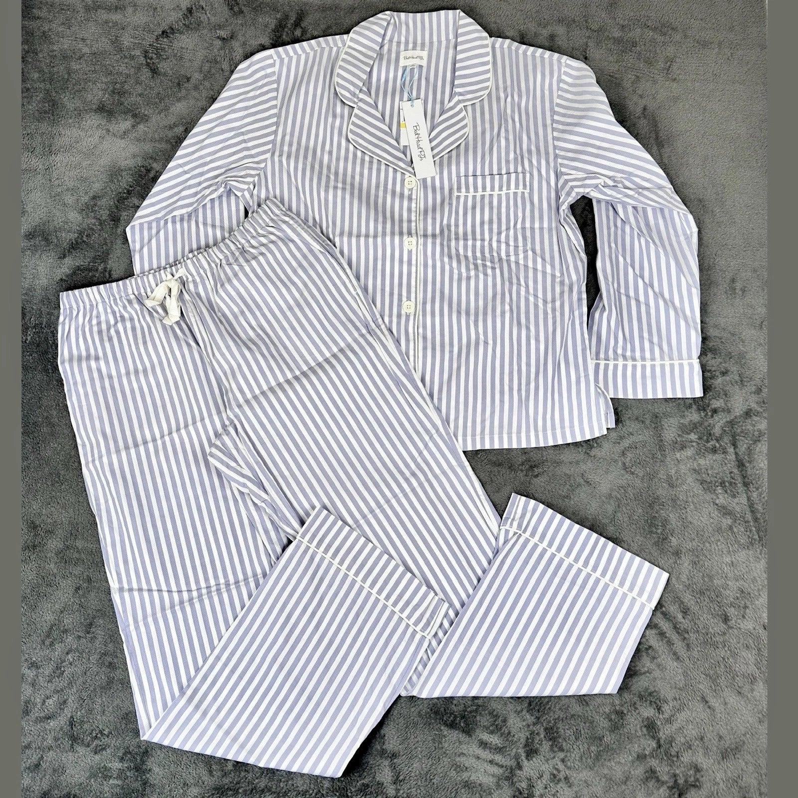 Bed Head 2pc Pajama Set Size Medium Blue Stripe Relax Fit Long Sleeve Women NWT