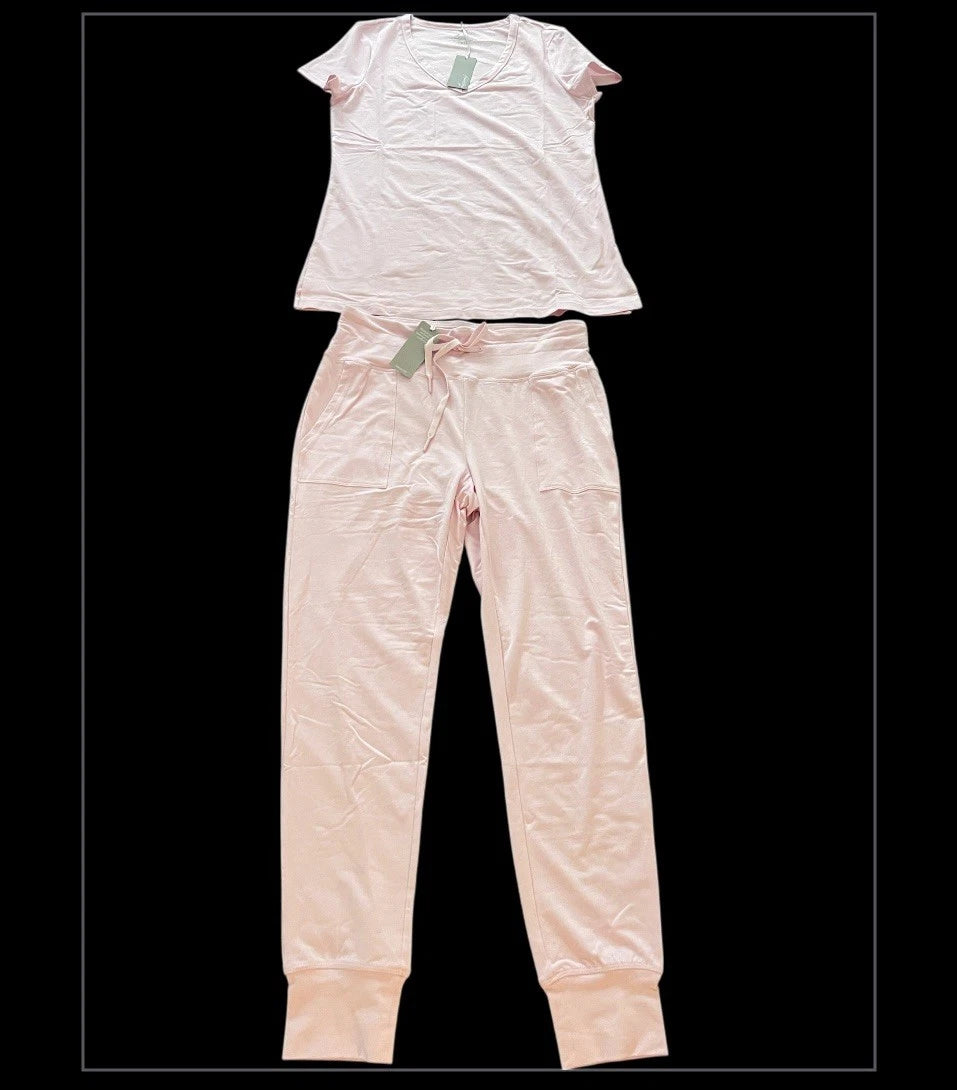 Lusome Everyday V-neck Top and Joggers Pajama Set Pink  - Medium