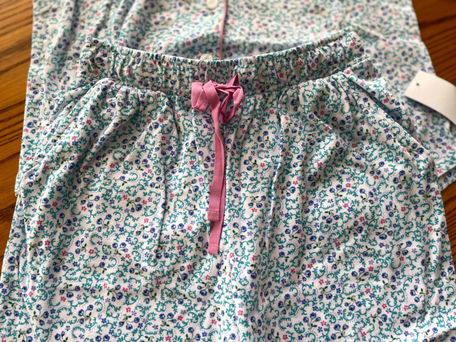 KAREN NEUBURGER 2-PIECE PAJAMA PETITE SMALL (PS) TOSCANA FLORAL AQUA FRESH