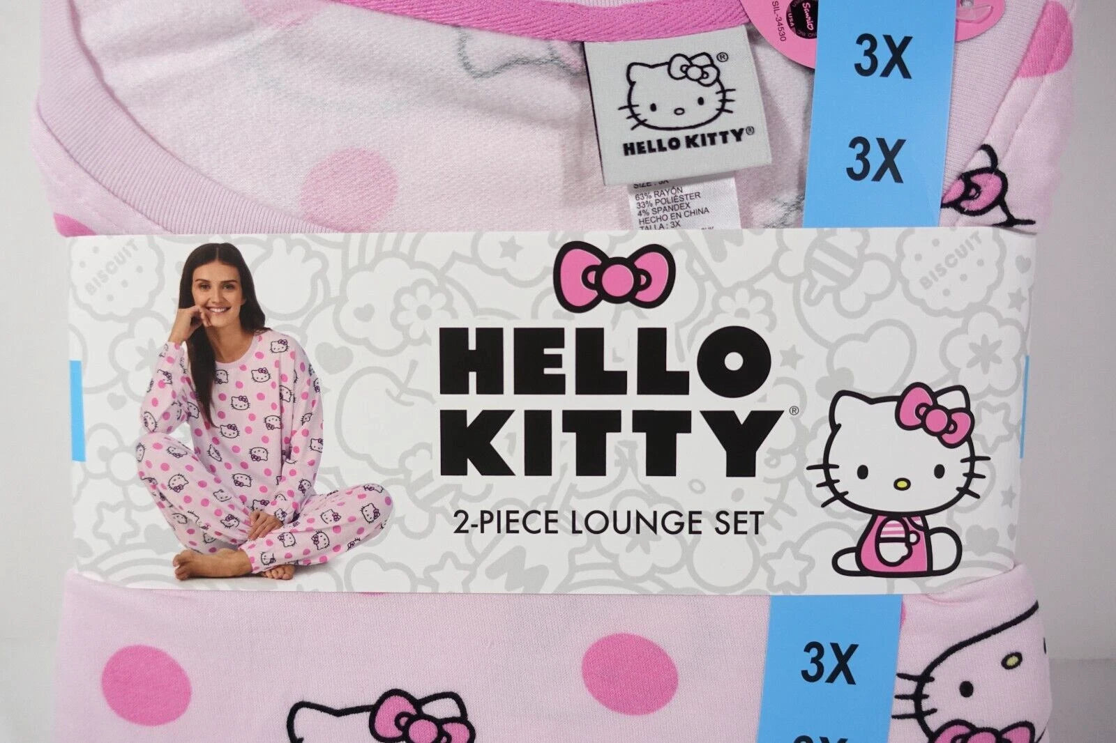 Hello Kitty Women 3X (28-30) Pajama Set Pink Lounge Soft Midweight NIP