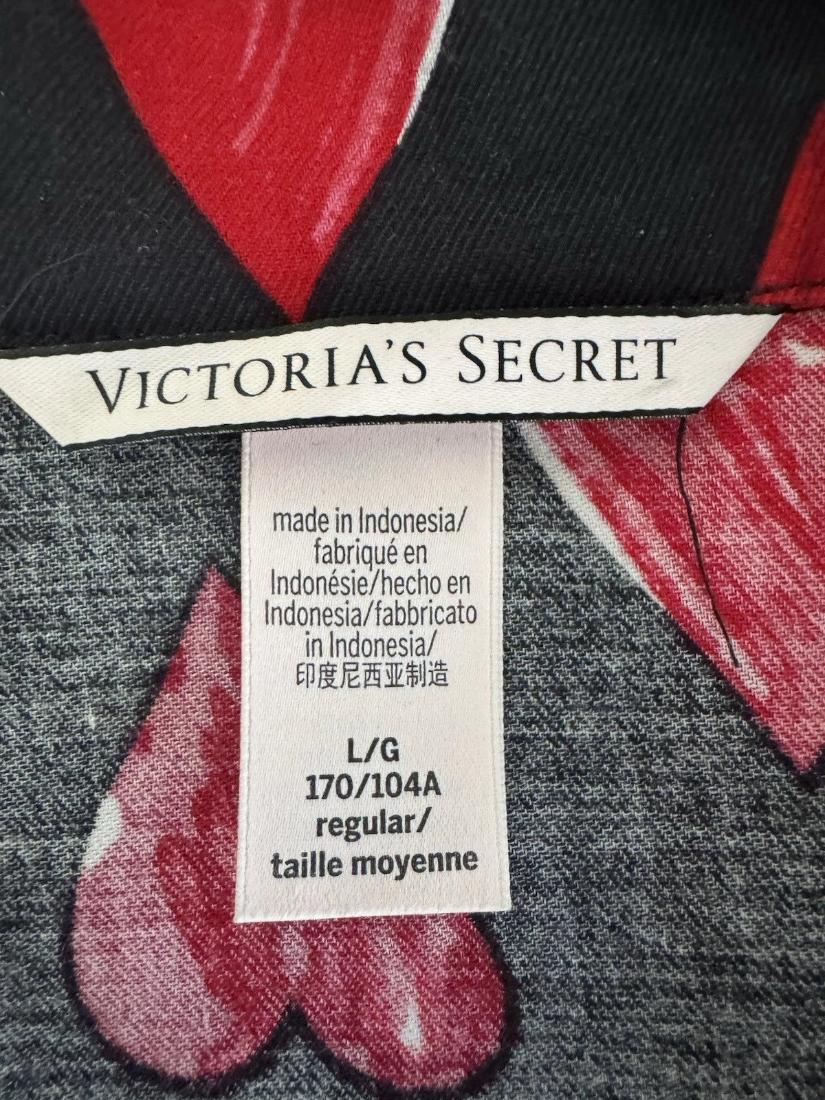 Victorias Secret Pajama Set L Heart Button Up Shirt Pant Sleepwear Cotton Black