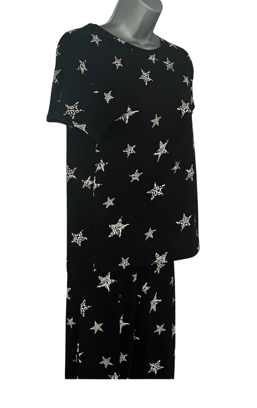 M&S COLLECTION BLACK PURE COTTON STAR PRINT PYJAMA SET