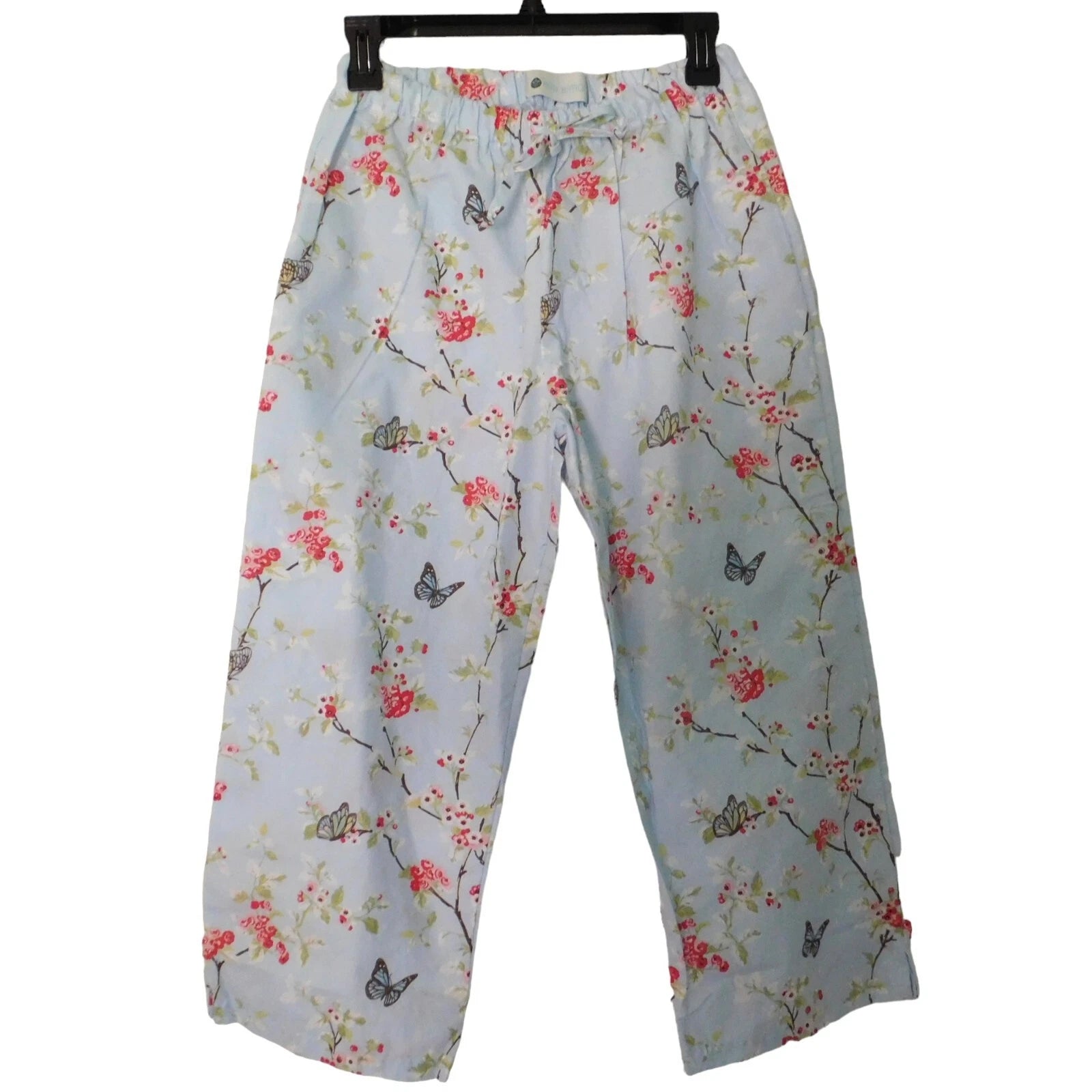 NEW Portuguese Cotton Pajamas PJs Capri Short Sleeve Blue Floral Size Small