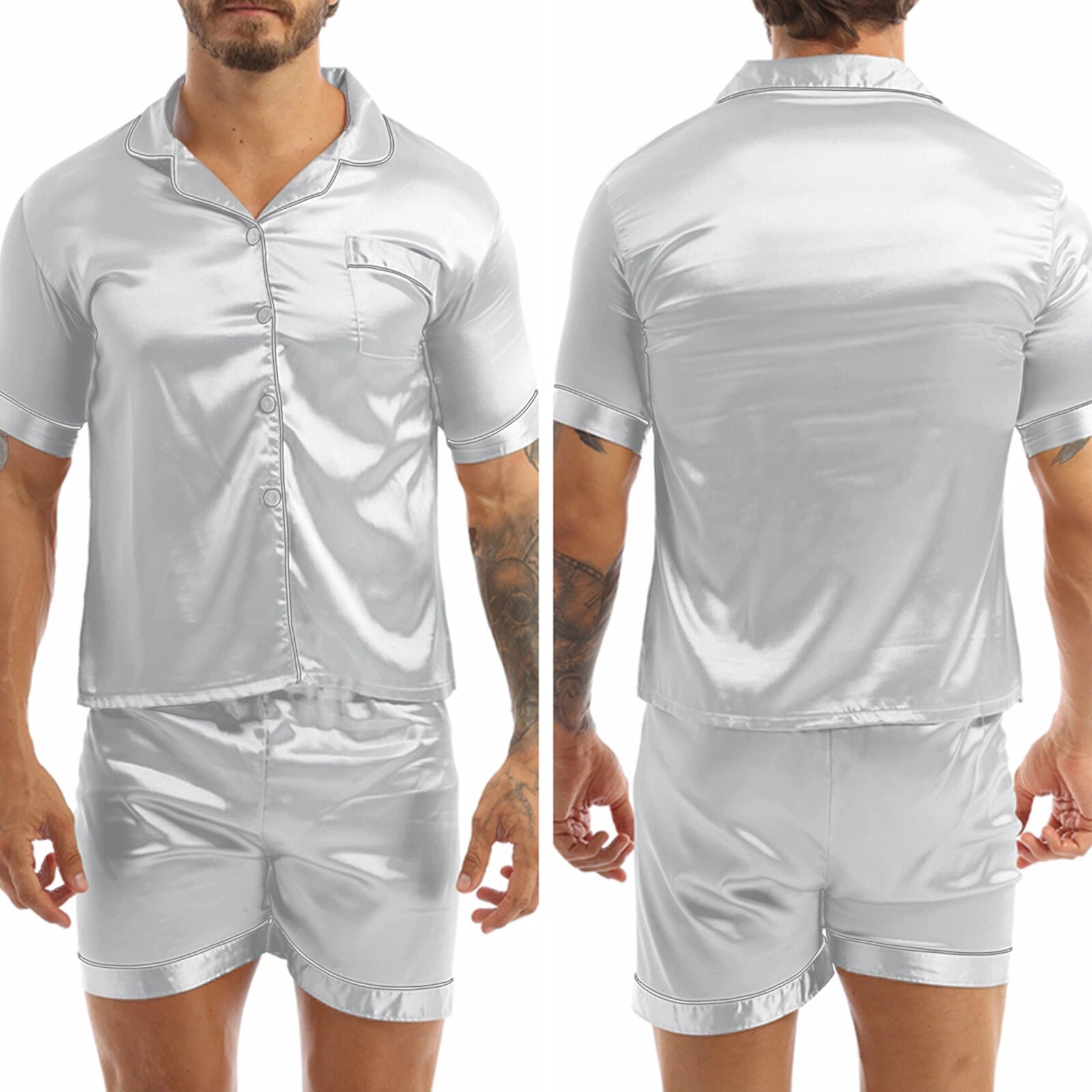 Mens Satin Nightwear Two Piece Pyjamas Pajamas Set Loungewear L-3XL-