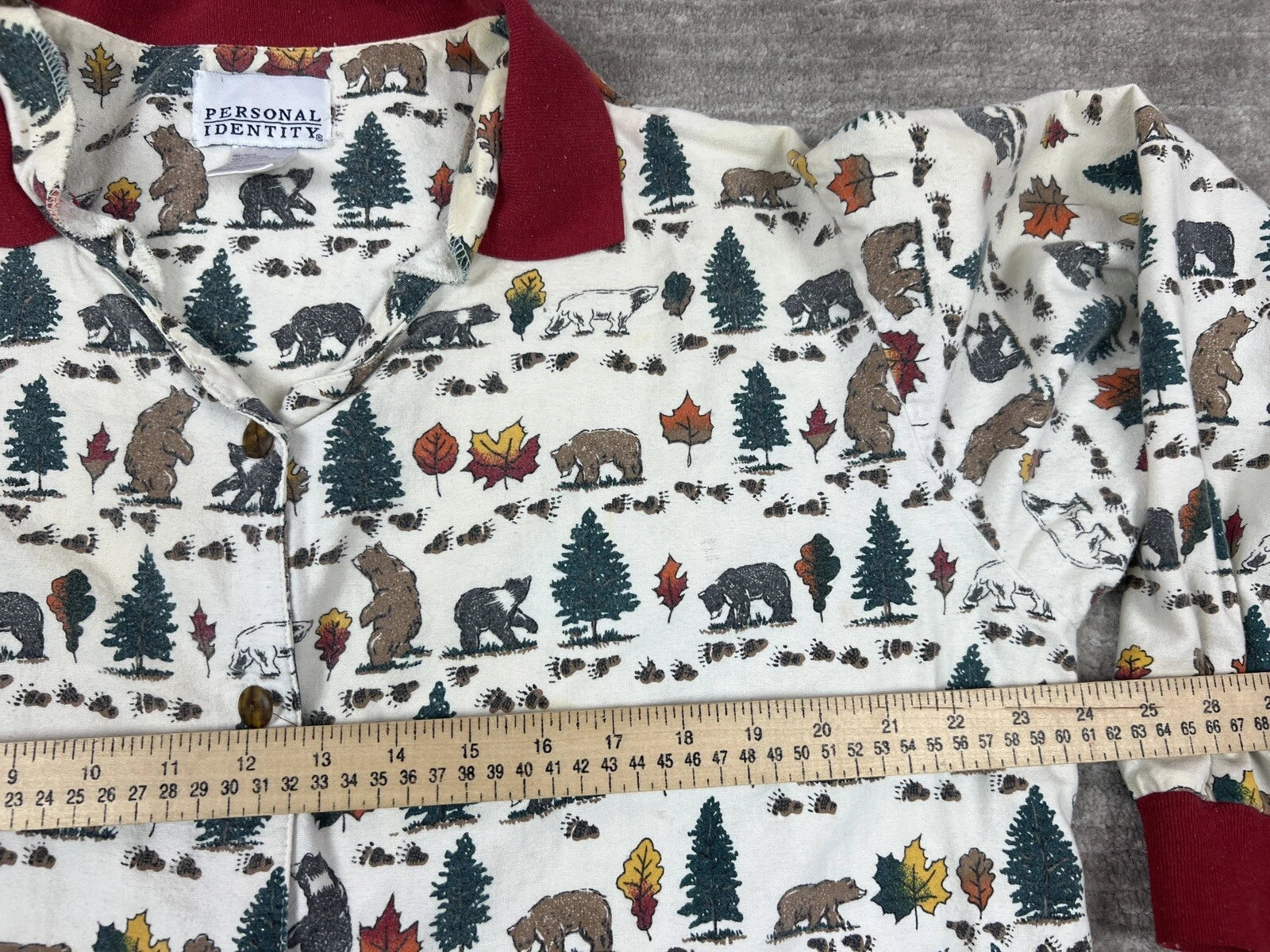 Personal Identity Intimates Pajama Suit Large White Bear Forest Print Two Piece