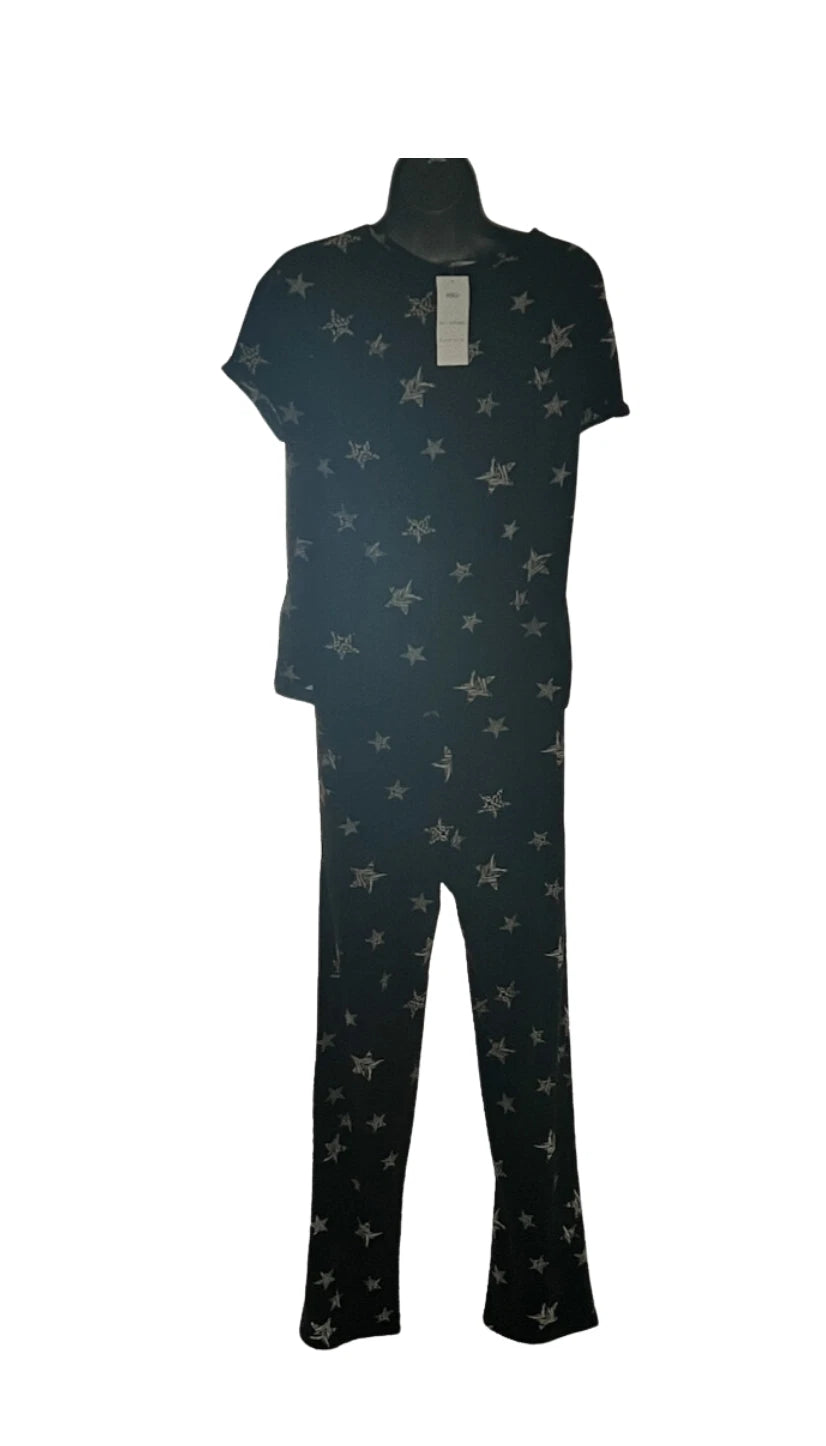 M&S COLLECTION BLACK PURE COTTON STAR PRINT PYJAMA SET