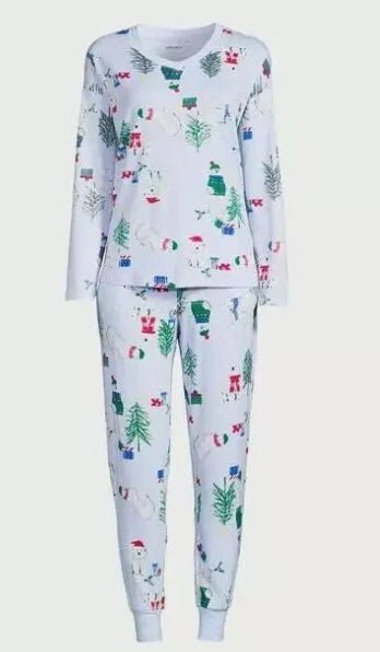 Joyspun Women's Long Sleeve Sleep Top Jogger Pajama Set Large 12-14 Christmas