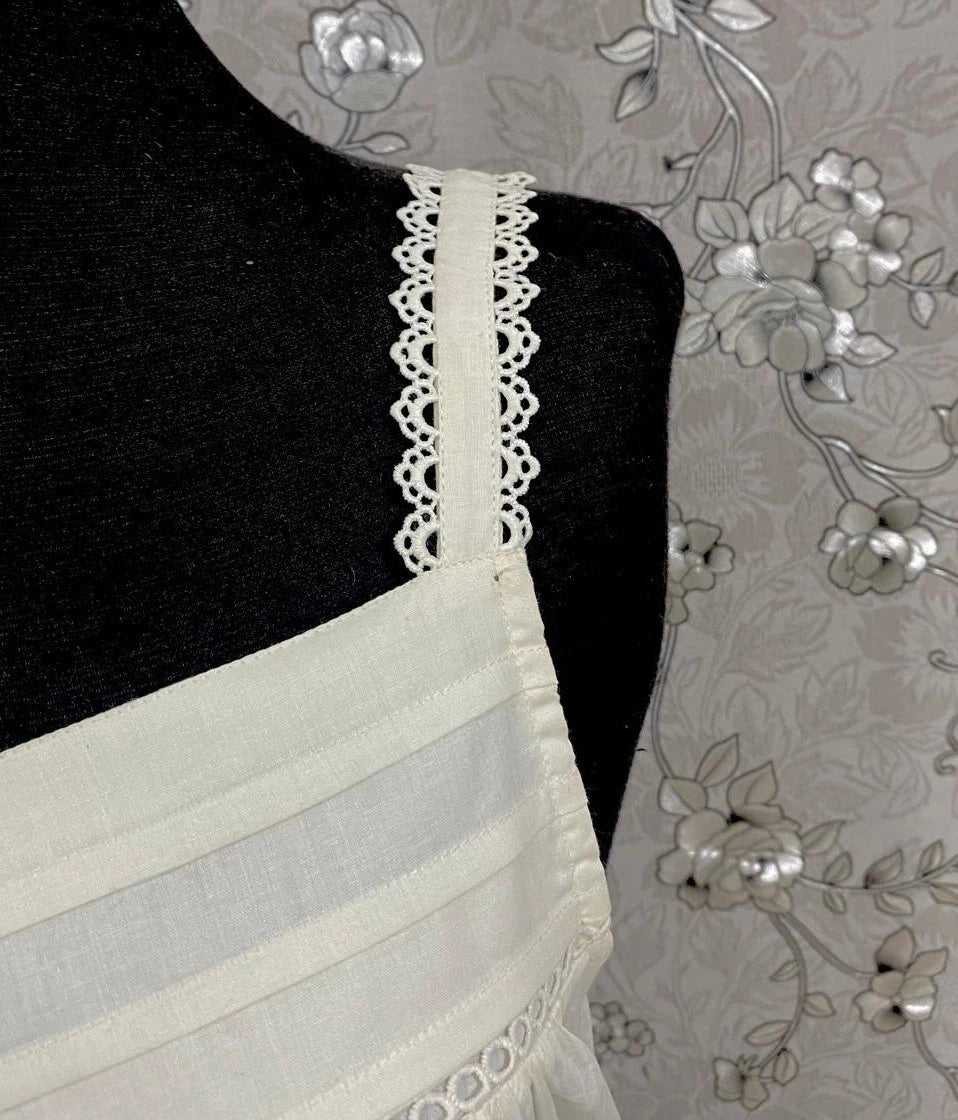 SoieRose 100% Cotton Victorian Sleeveless Nightgown - Ivory - SR-1070