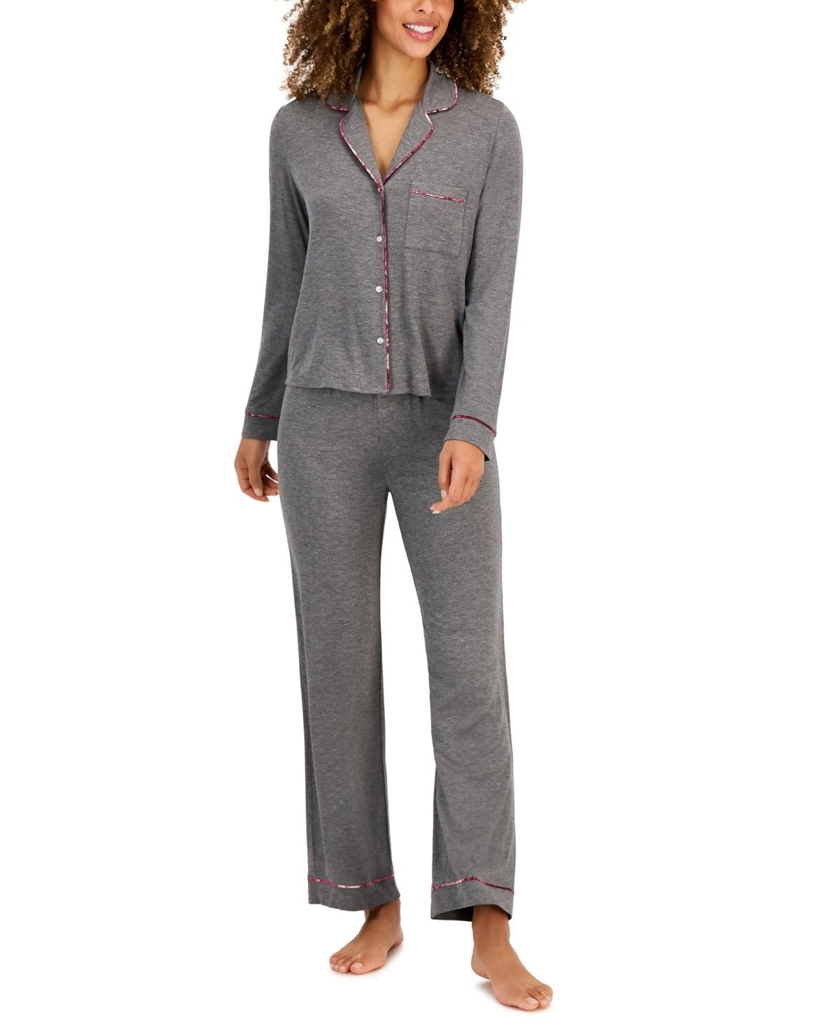 Jenni Women's 2-Piece Notch-Collar Pajama Set, Pewter Dark Gray, XS