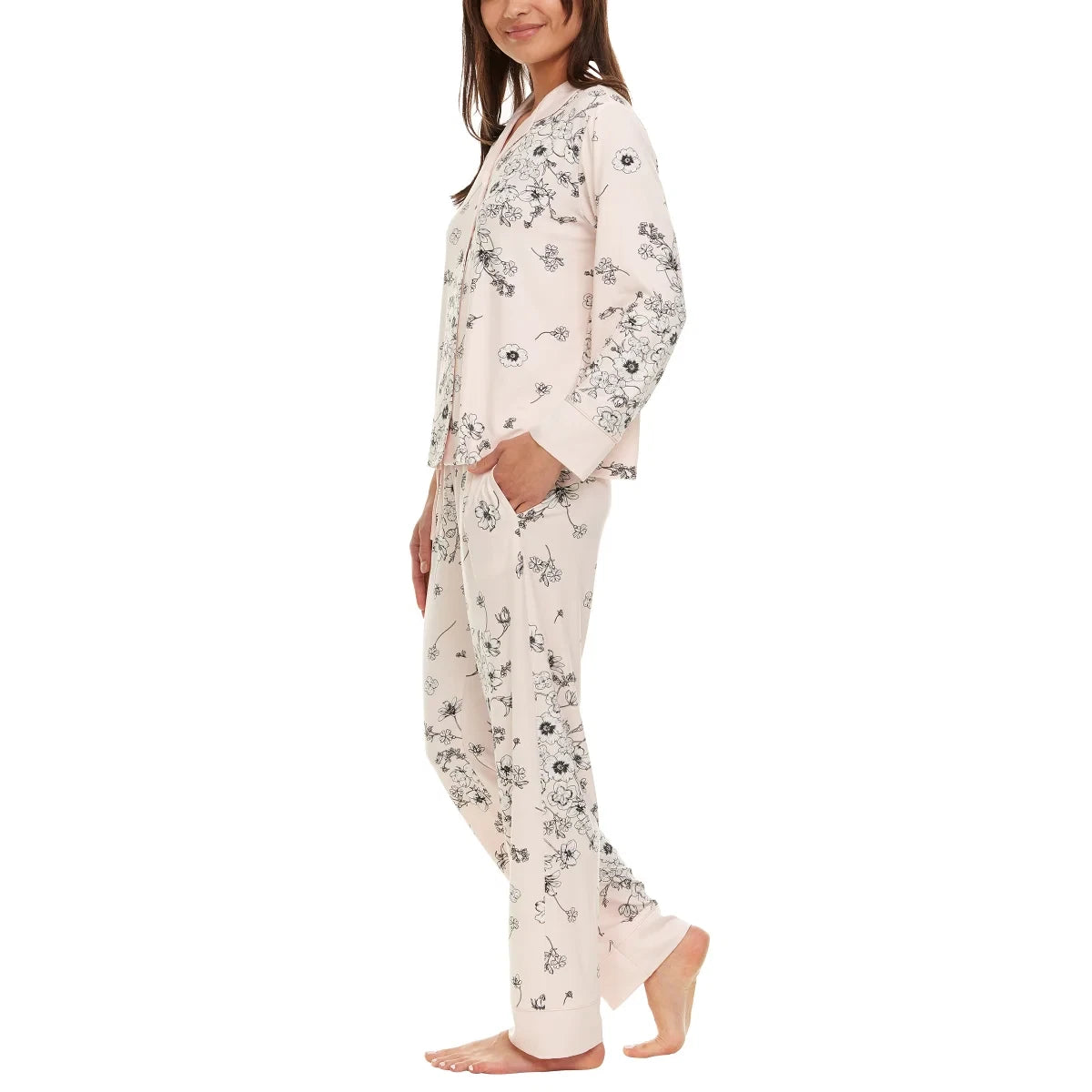 Flora Nikrooz Women's Satin Trim Notch Collar PJ Set