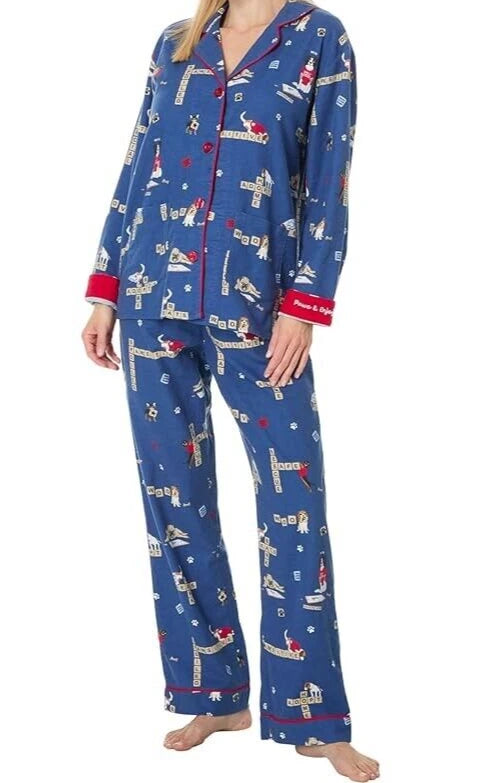 NWT PJ Salvage Blue RESCUE DOGS Flannel Pajama/Lounge Set XL PAWS & ENJOY LIFE