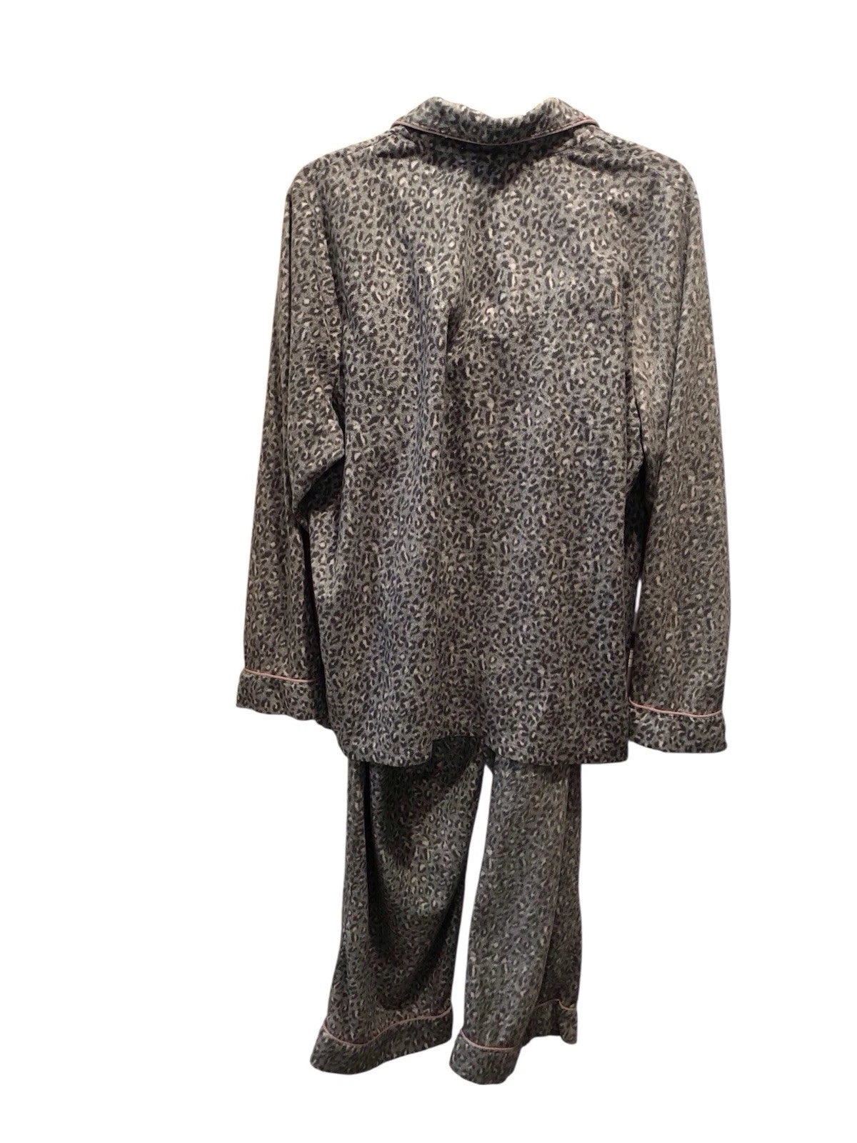 Ellen Tracy XXL Gray White Pink Cheetah Print Fleece Pajama Set Cozy Comfort