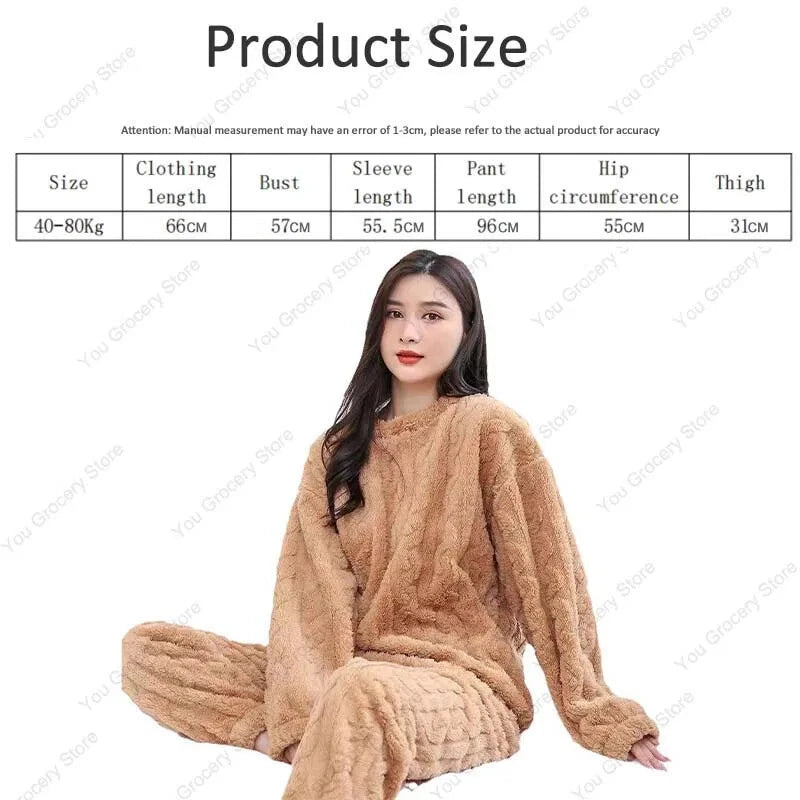 Womens Pyjamas Sets Warm Fleece Loungewear Pjs Winter Fluffy Soft Nightwear UK