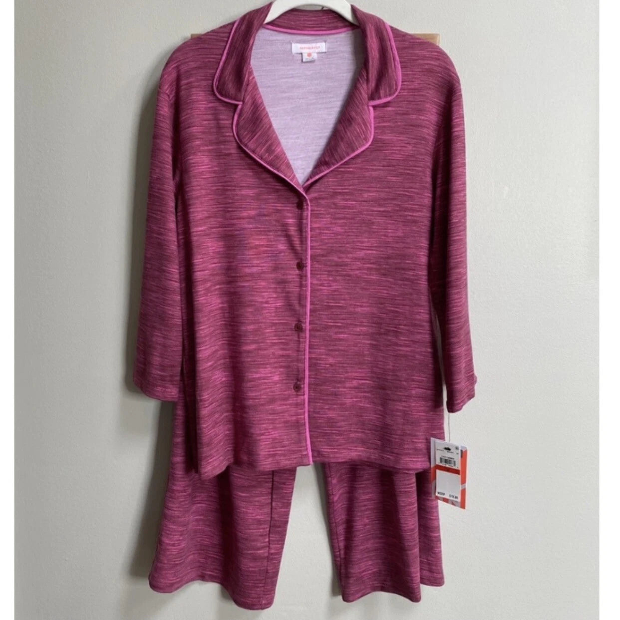 NWT Refinery29 Brick Pink Burgundy Shirt & Pants 2-Piece Pajama Set