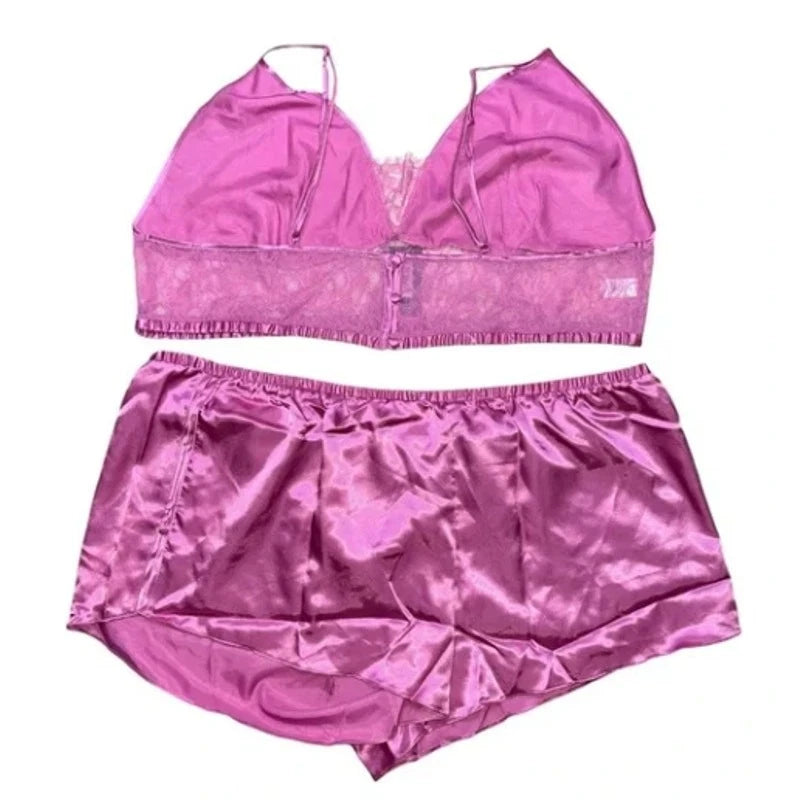 Frederick's of Hollywood Delphine Sexy 2 Piece Satin & Lace Pajamas Plus SZ 1X