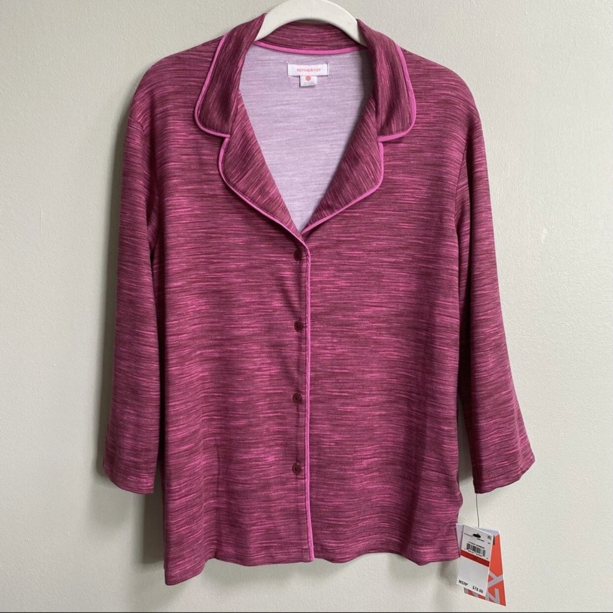 NWT Refinery29 Brick Pink Burgundy Shirt & Pants 2-Piece Pajama Set