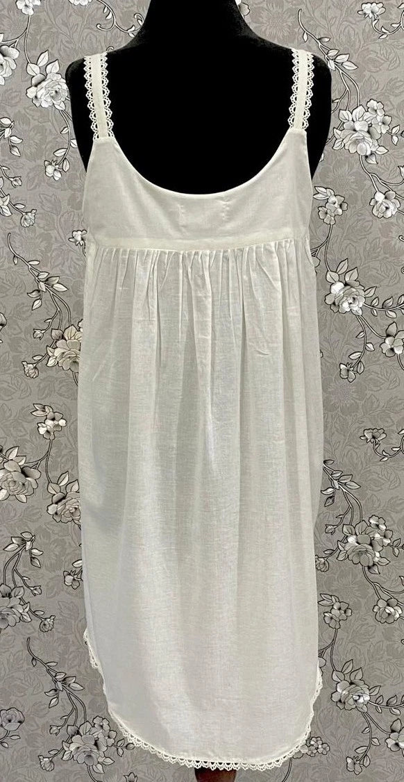 SoieRose 100% Cotton Victorian Sleeveless Nightgown - Ivory - SR-1070