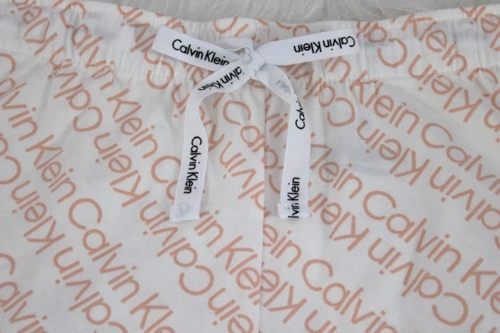Calvin Klein Women’s Logo Lounge Pajama Set Top & Shorts White Peach M