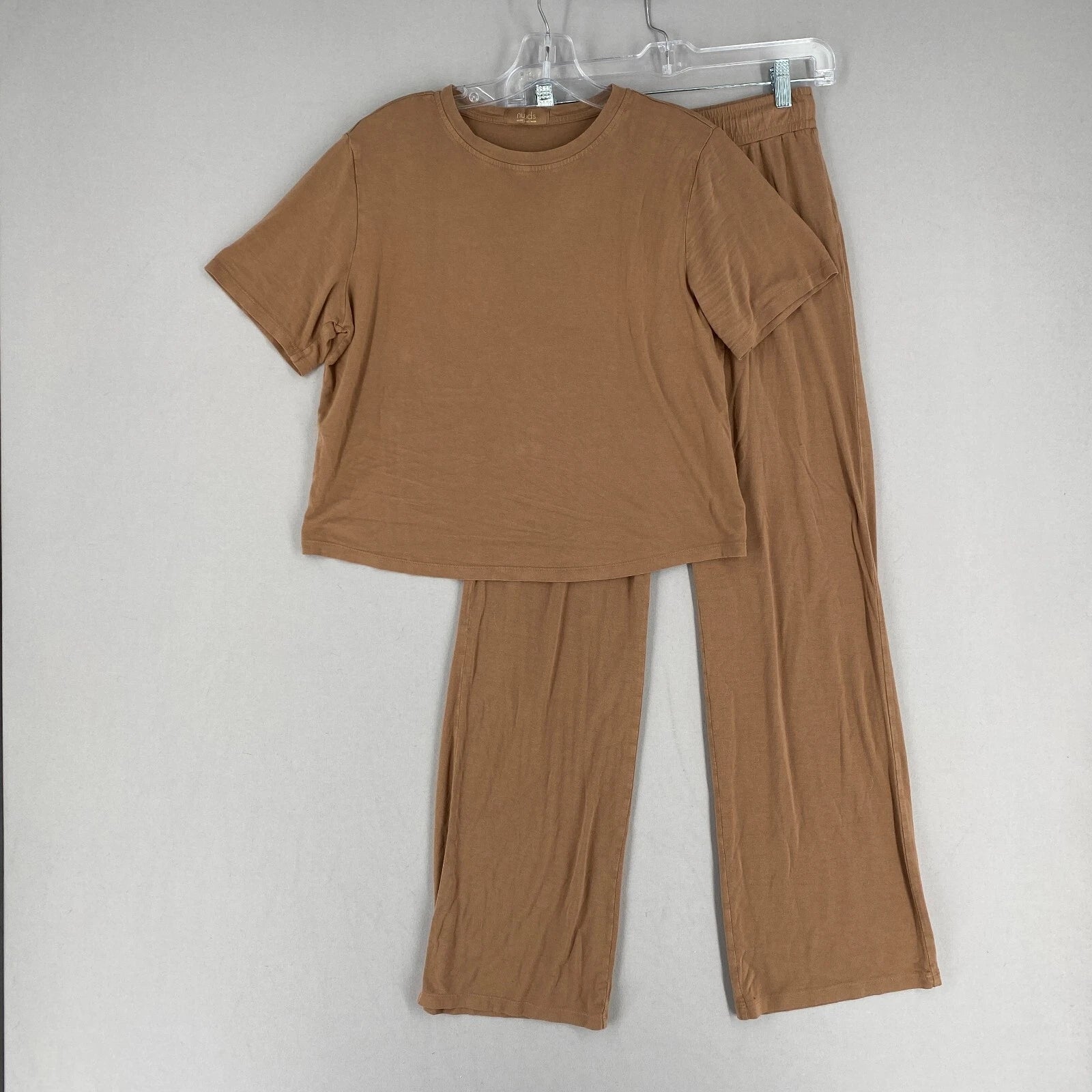 Nuuds Pajama Set Top & Pants Womens Size XS Brown Crewneck Pull On Bottoms