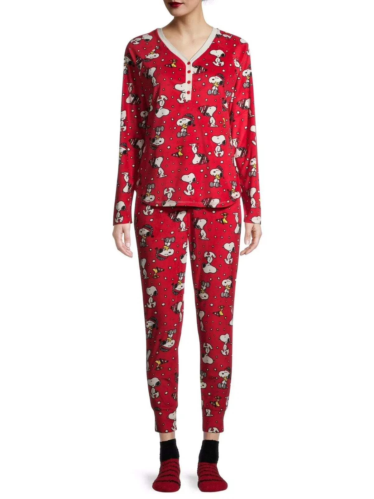 RED BLACK SNOOPY PEANUTS PAJAMA SET w SOCKS WOMEN'S 3 Pc SET NEW 3X