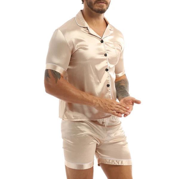 Mens Satin Nightwear Two Piece Pyjamas Pajamas Set Loungewear L-3XL-