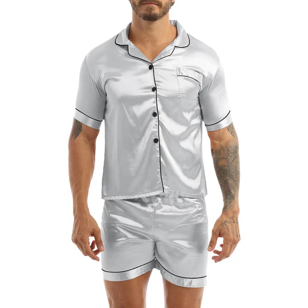 Mens Satin Nightwear Two Piece Pyjamas Pajamas Set Loungewear L-3XL-
