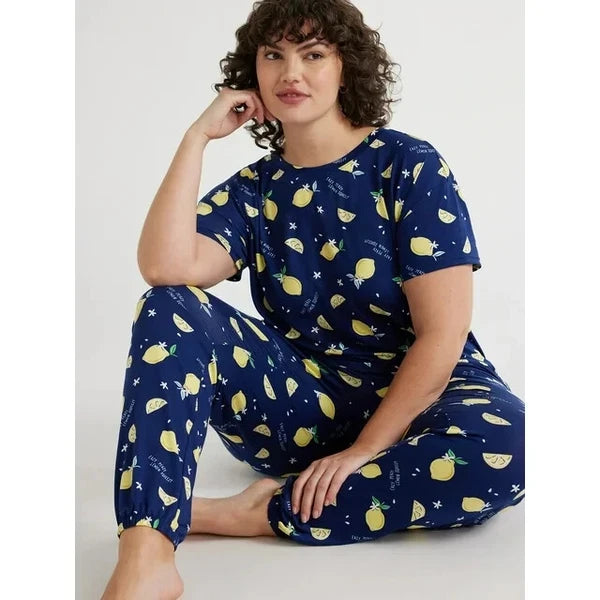 Joyspun Women's Tee And Joggers  PJ Set Nautical Navy  Plus  Size  3X (22W-24W)