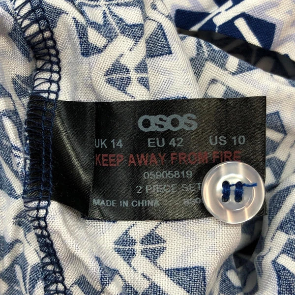 ASOS Womens Pajama Set Shirt and Pants White Blue Size 10