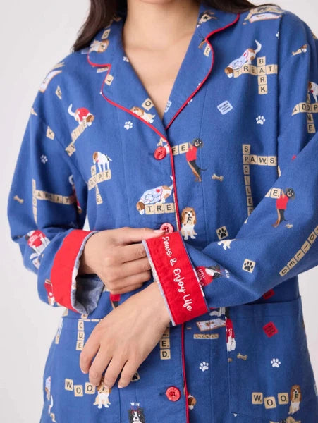 NWT PJ Salvage Blue RESCUE DOGS Flannel Pajama/Lounge Set XL PAWS & ENJOY LIFE