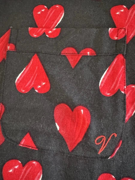 Victorias Secret Pajama Set L Heart Button Up Shirt Pant Sleepwear Cotton Black