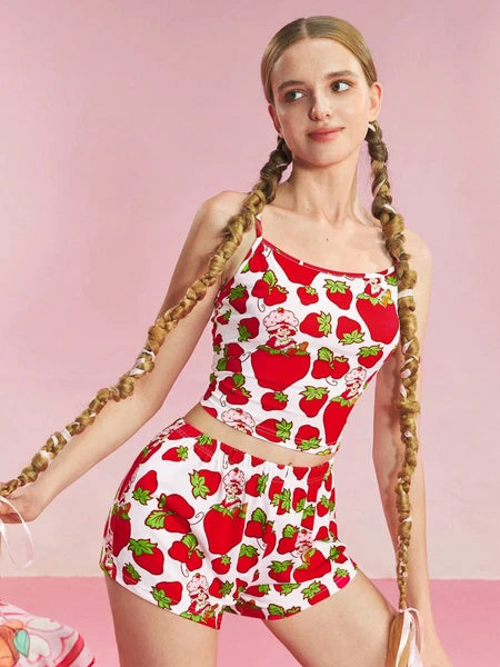 Women's Strawberry Shortcake Cami & Shorts Sleepwear Loungewear Activewear Set