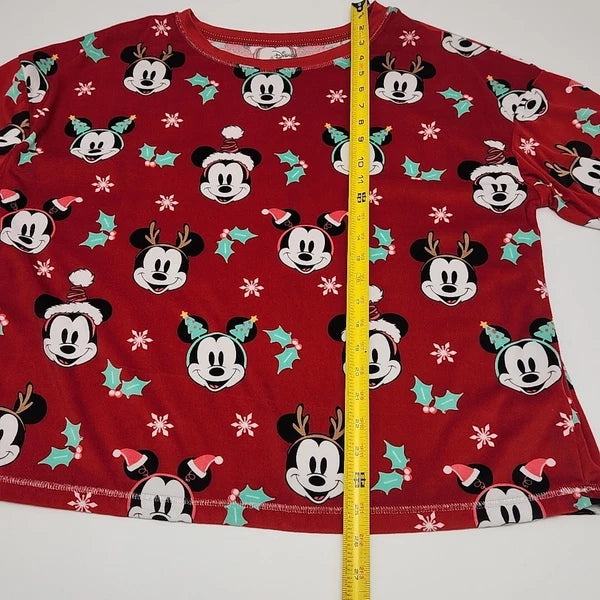 Disney Mickey Mouse Pajama Set Size XL Christmas Holiday Red Shirt Jogger Pant