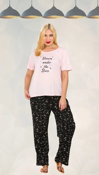 Ex Evans Sleep Women’s Plus Size “ Dream Under The Star “ Pyjama Set in Pink