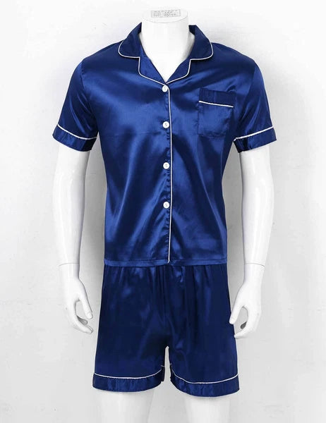 Mens Satin Nightwear Two Piece Pyjamas Pajamas Set Loungewear L-3XL-
