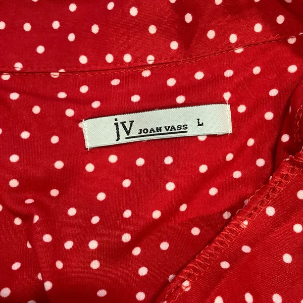 Joan Vass Womens Polka Dot Short Sleeves Collar 2 Piece Red Sleepwear Lounge Set