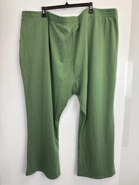 MUK LUKS Regular 2-Pc Lounge Set Women’s 5X Green Waffle Knit Top Wide Leg Pants