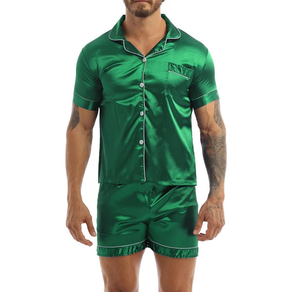 Mens Satin Nightwear Two Piece Pyjamas Pajamas Set Loungewear L-3XL-