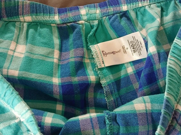 Pajamagram Green Blue Plaid Flannel Pajama Set Size L Long Sleeve Shirt  Pants