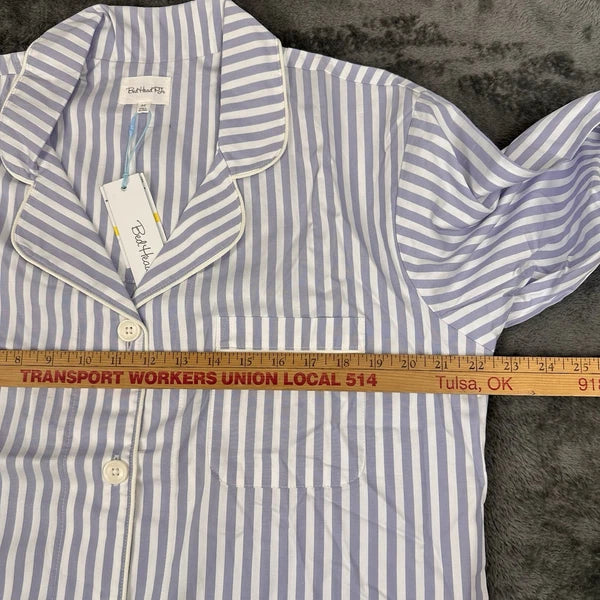 Bed Head 2pc Pajama Set Size Medium Blue Stripe Relax Fit Long Sleeve Women NWT