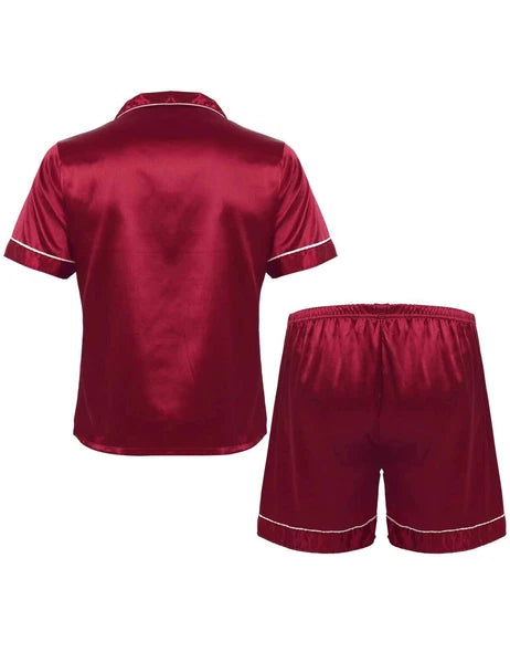 Mens Satin Nightwear Two Piece Pyjamas Pajamas Set Loungewear L-3XL-