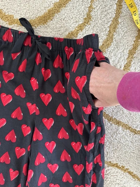 Victorias Secret Pajama Set L Heart Button Up Shirt Pant Sleepwear Cotton Black